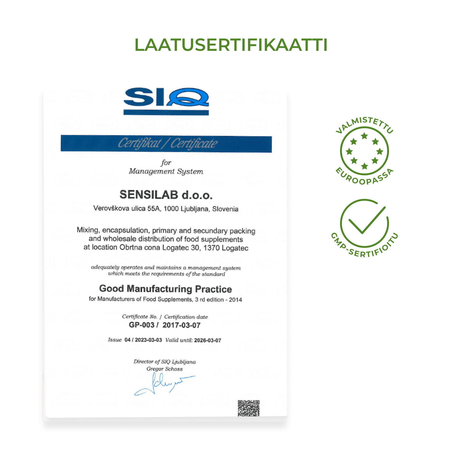 Glucorol PRO certificate of good manufacturing practice